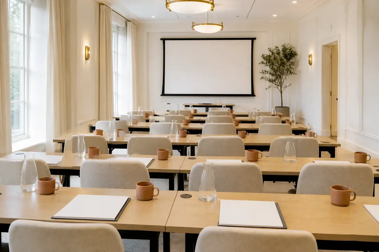 Sala de reuniões preparada para um congresso